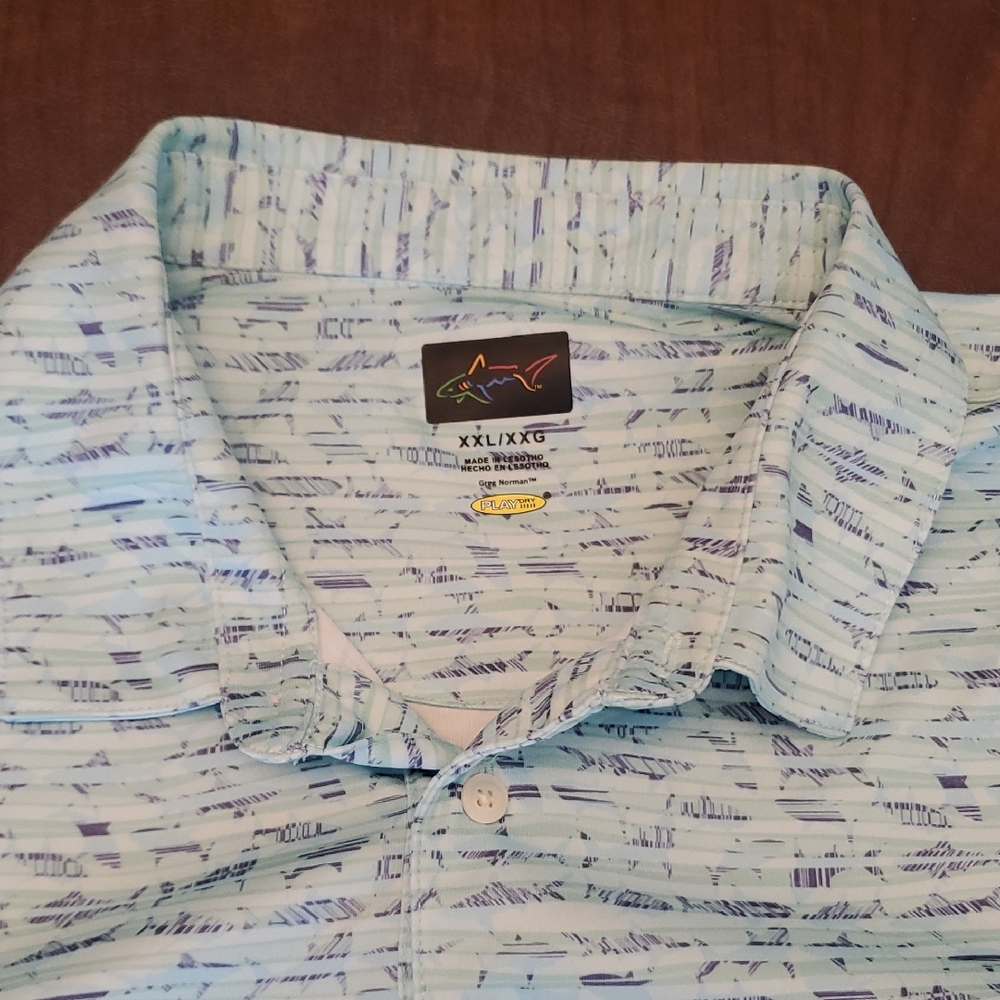 Greg Norman Collection Light Blue Patterned Polo - image 1